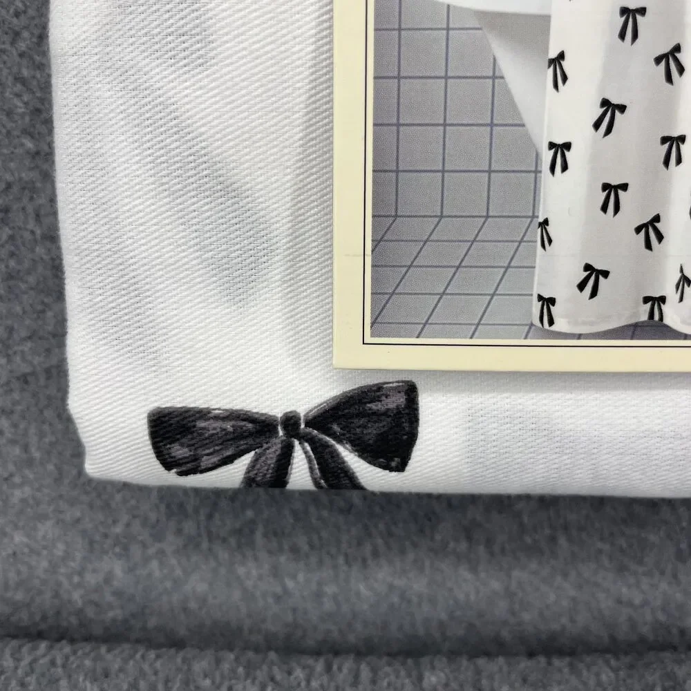 Rachel Zoe Shower Curtain White Black‎ Bows Fabric 72